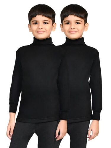Lux Cott’s Wool Boys High-Neck Full Sleeves Thermal Top | High Neck Thermal Top for Boys | Pack of 2