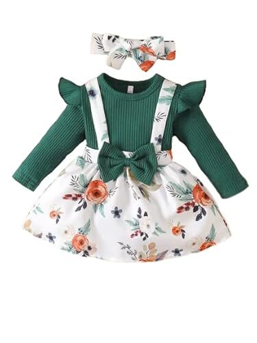 Niren Enterprise Baby Girls Modal Fabric Digital Printed Floral Stretchable Green 2pc Dungaree Dress