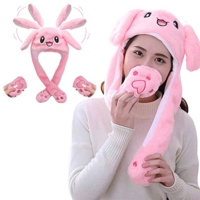 PATPAT® Plush Animal Bunny Dancing Ears Hat, Rabbit Moving Ear Flaps and Press Paws for Girls Women Kids (Pink)