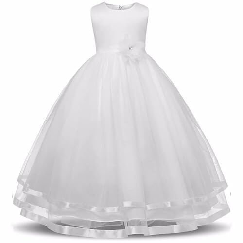 Ripening Girls’ Satin & Tissue Net Front Fit & Flare Layeredred Maxi Dress Gown