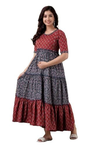 SKY FAB Women Viscose Rayon Maternity and Feeding Maxi Dress with Zip