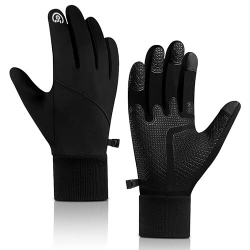 Venzina Faux Leather Winter Gloves For Men Women Outdoor Riding Winter Warm Gloves Splashproof Windproof Non-Slip Grip Lightweight Touchscreen Gloves For Driving Walking Running Skiing