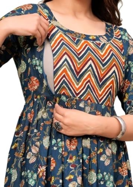 Women’s Cotton Floral Printed Anarkali Maternity Feeding Kurti | Breastfeeding Dress for Mothers