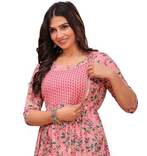 Women’s Pure Cotton All Over Printed Maternity Feeding Kurti | All Over Print Maternity Gown