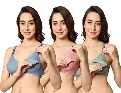 ZARED Women’s Cotton Non-Padded Wire Free Nursing – Maternity Bra (Pack of 3)